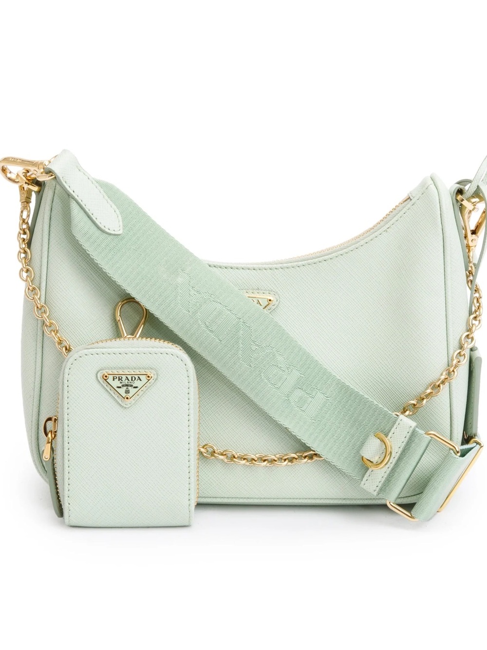 Prada Mint Green Saffiano Shoulder Bag with Detachable Logo Strap
